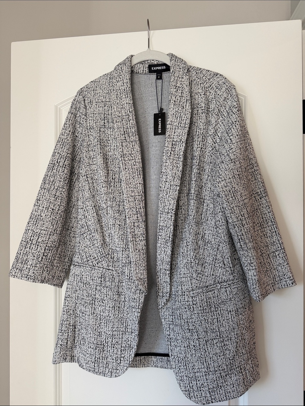 Express Gray Bouclé Open-Front Blazer
